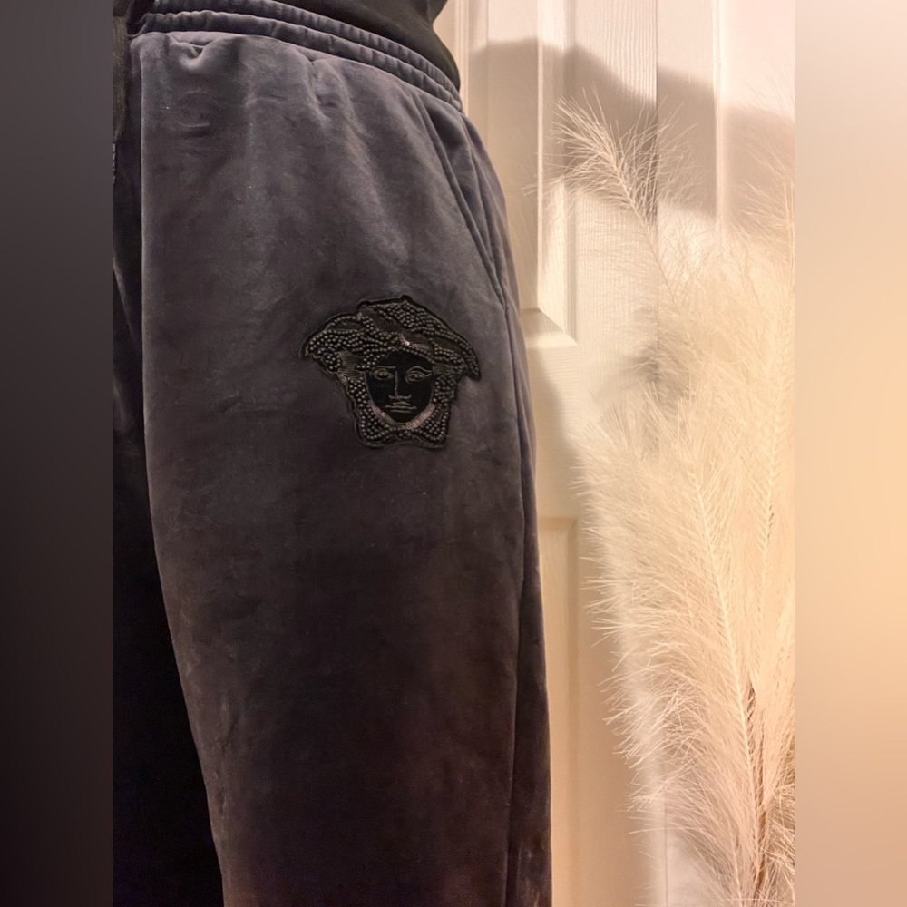 Versace navy blue velvet joggers